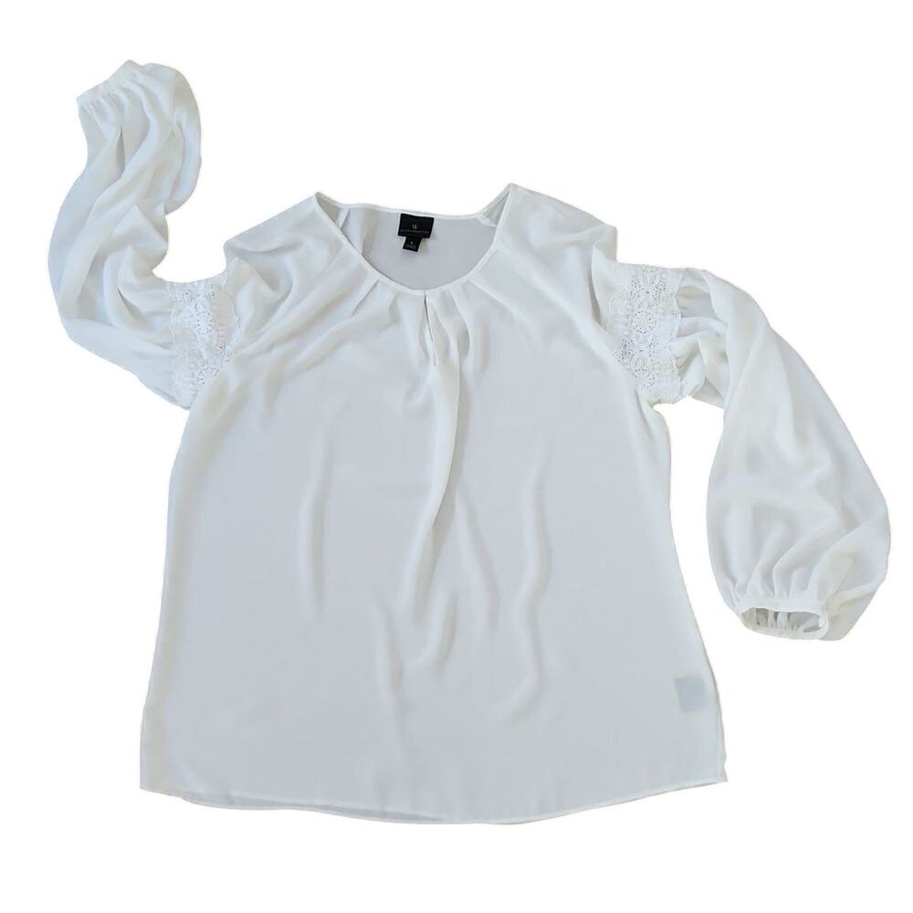 Worthington women's large lightweight long sleeve blouse lace accents
